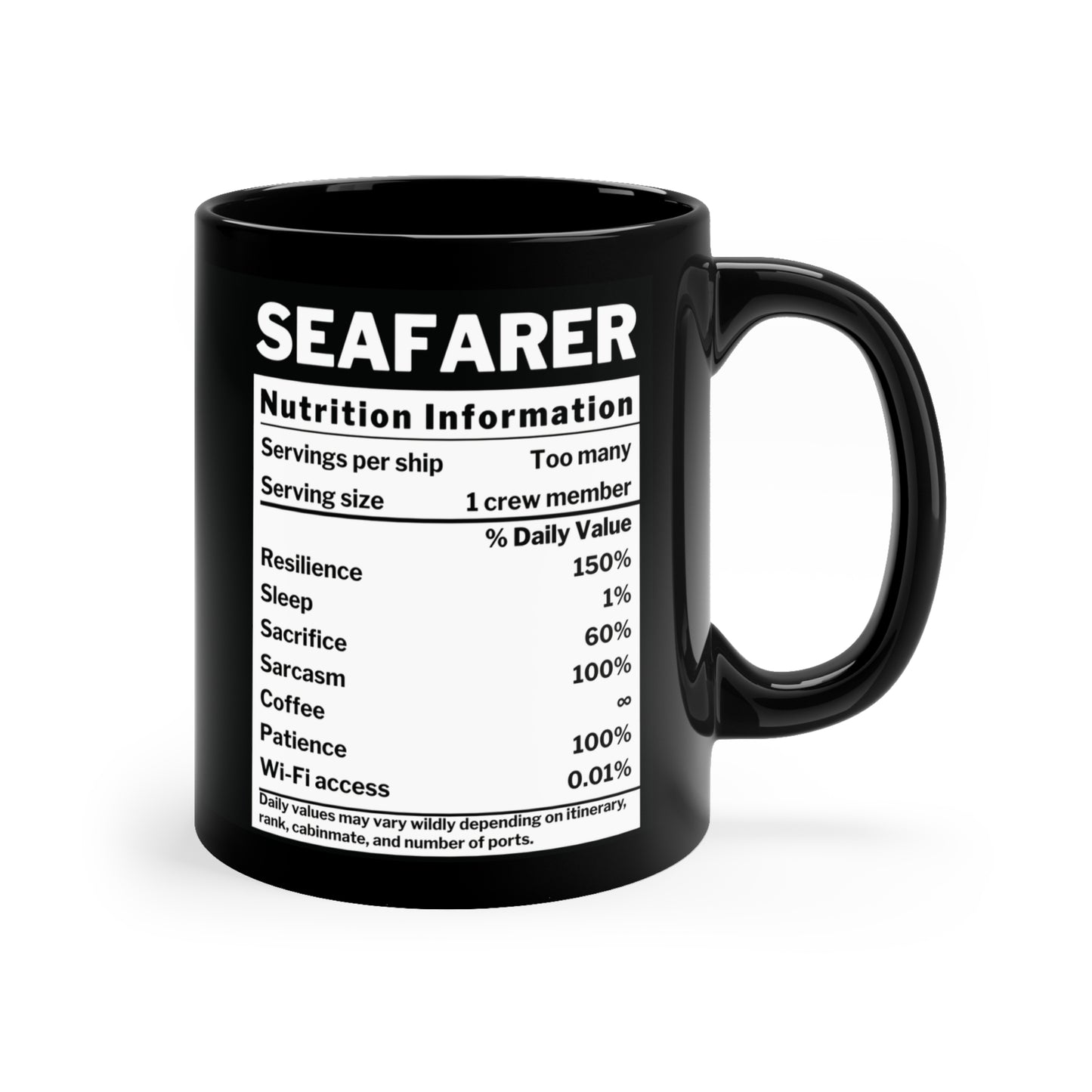 Seafarer Nutrition Facts – Black Coffee Mug